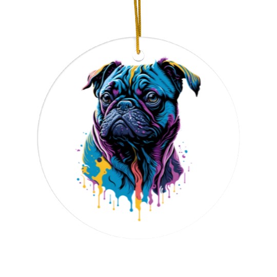 Neon Pug Dog Ceramic Ornaments