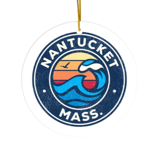 Nantucket Massachusetts Ma Nautical Waves Ceramic Ornaments