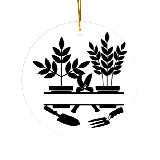 Garden gardener tools two plants Ceramic Ornaments