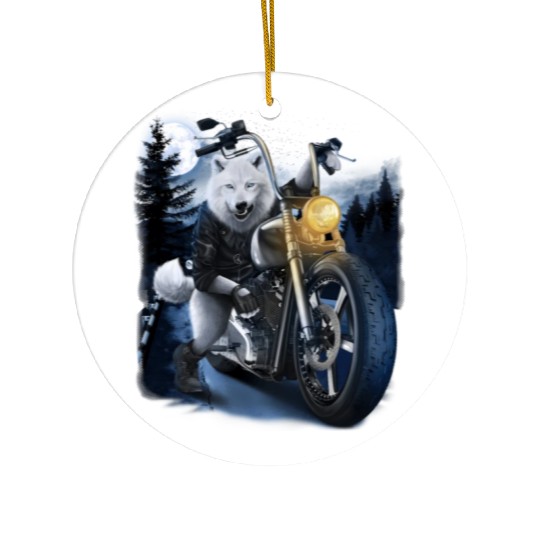 Wolf Riding Chopper Motorcycle In Full Moon Ceramic Ornaments