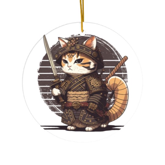 Samurai Cat Warrior Japanese Ninja Cat Kawaii Ceramic Ornaments