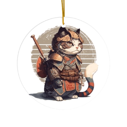 Samurai Cat Warrior Japanese Ninja Cat Kawaii Ceramic Ornaments