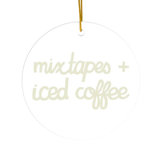 DESIGNMixtapes and Iced Coffee WHITE TEXT green Ceramic Ornaments