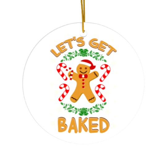 Let's Get Baked Gingerbread Cookies Candy Cane Ceramic Ornaments