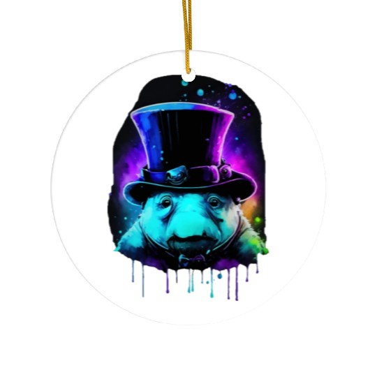 Cute Tardigrade in a Top Hat - Retro Disco Drip Ar Ceramic Ornaments
