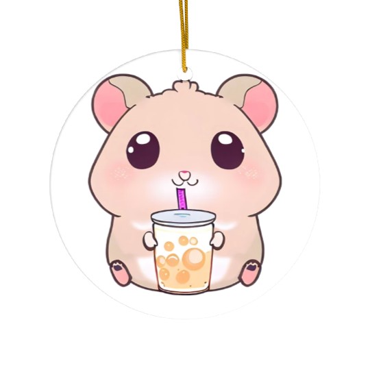 Kawaii hamster with bubble tea Ceramic Ornaments