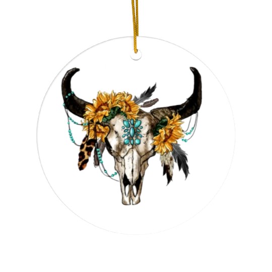 Bull Skull And Sunflowers Ceramic Ornaments