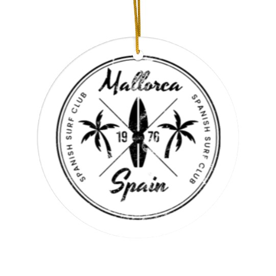 Retro Mallorca Spain Beach Surfing Fan Vacation Ceramic Ornaments