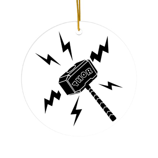 Thor hammer with the text 'THOR' Ceramic Ornaments