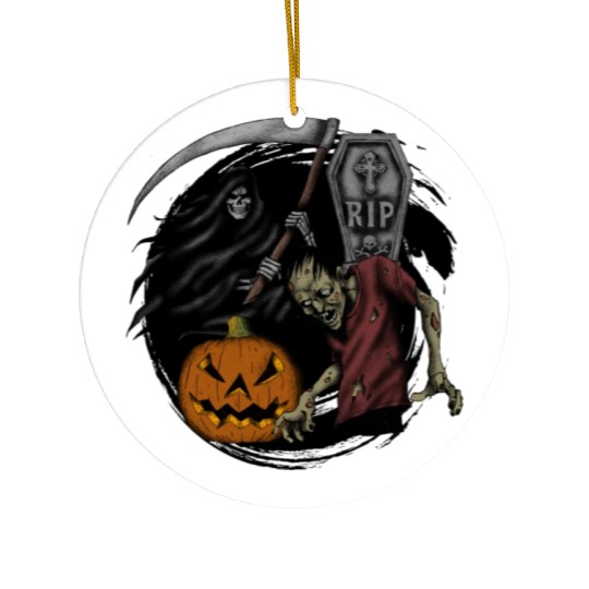 Scary pumpkin zombie Halloween grim reaper Ceramic Ornaments