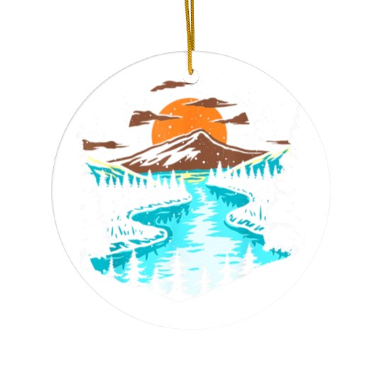 Wildlife Mountain River Outdoor Nature Full Moon Ceramic Ornaments