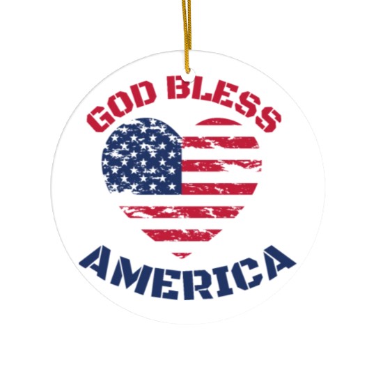 God Bless America, Heart Flag Shape. Ceramic Ornaments