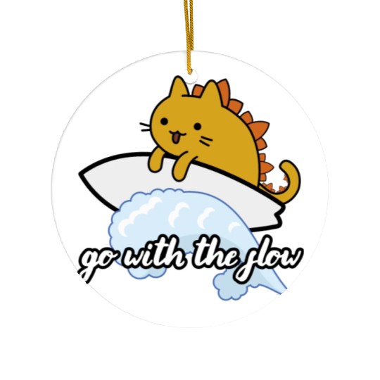 Catzilla Surfer Surf Lover Go With The Flow Ceramic Ornaments