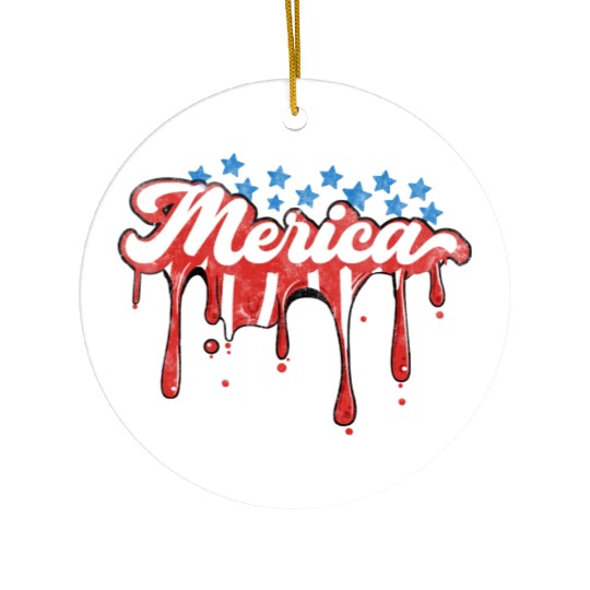 Merica Us Flag Dripping 4th Of July Ceramic Ornaments