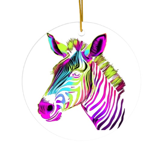 Zebra Neon Colors Portrait Ceramic Ornaments