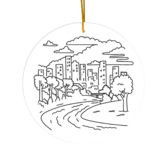 Buffalo Bayou Park Houston Texas Mono Line Art Ceramic Ornaments