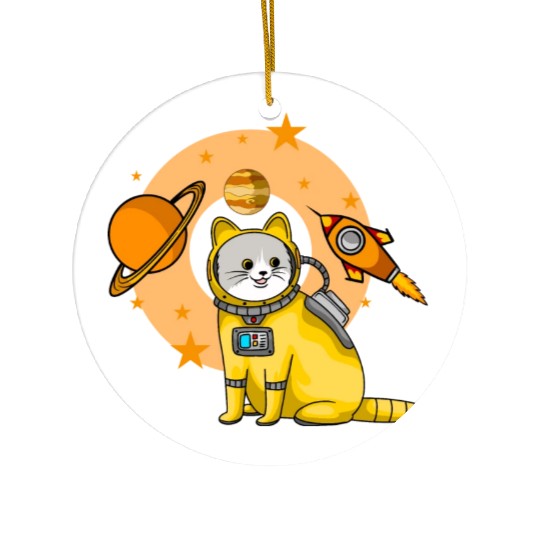 Cat Cute Surprised Pet in Space planet Kitty Ceramic Ornaments