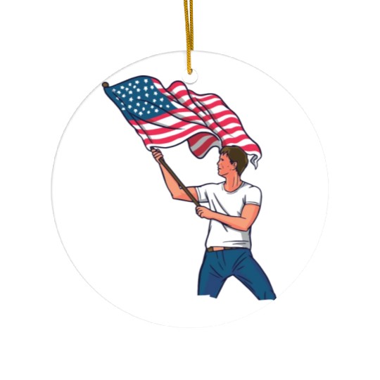 Waving Usa Flag Ceramic Ornaments
