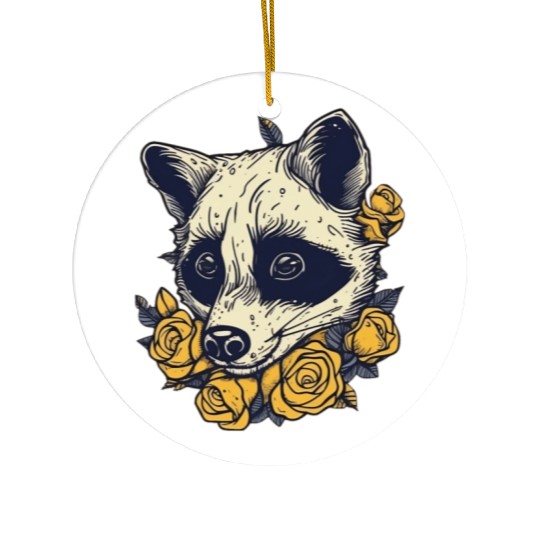 Yellow Flower Raccoon Ceramic Ornaments