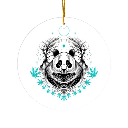 Panda tattoo with bamboo Ceramic Ornaments