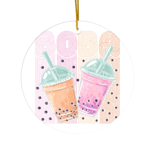Boba Tea Design Bubbles Bubble Tea Retro Boba Ceramic Ornaments