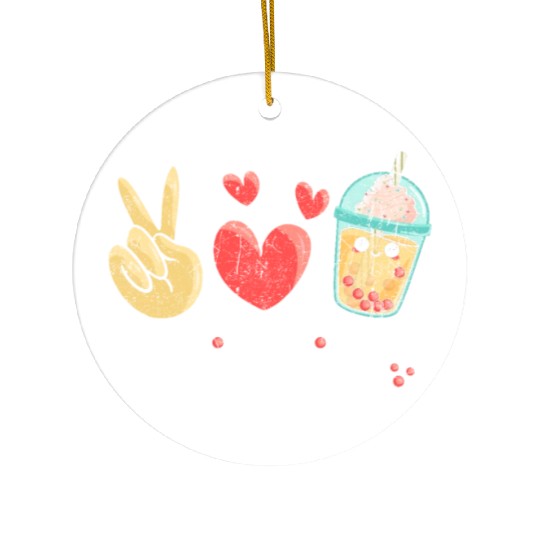 Peace Love Boba Tea Ceramic Ornaments
