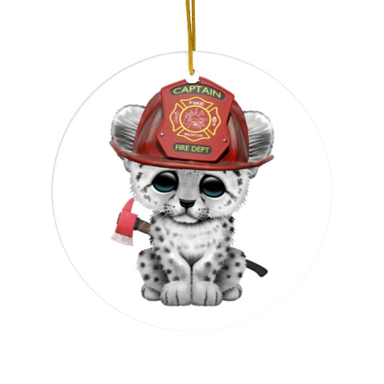 Cute Snow Leopard Cub Firefighter Ceramic Ornaments