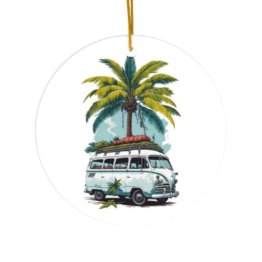 Travel car caravan summer coconut tree Ceramic Ornaments
