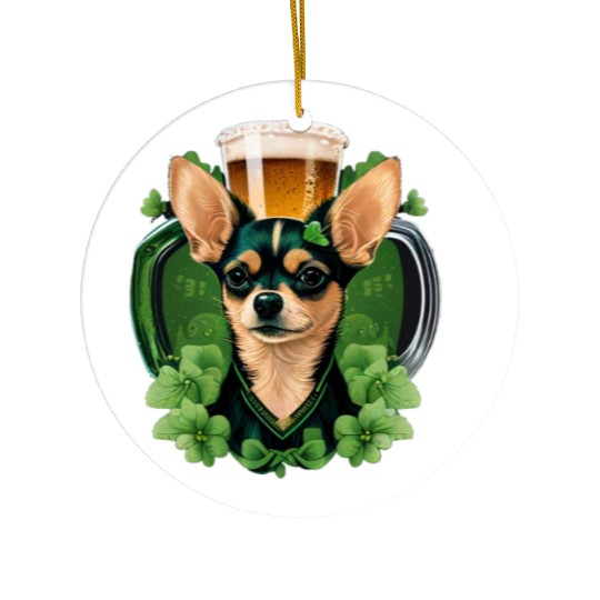 Chihuahua | St. Saint Patricks Day Beer Shamrock Ceramic Ornaments