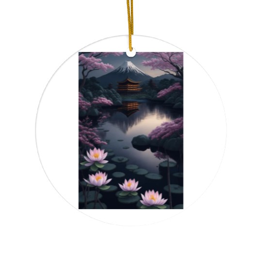 Asia Landscape by night Serene Mount Fuji Ceramic Ornaments