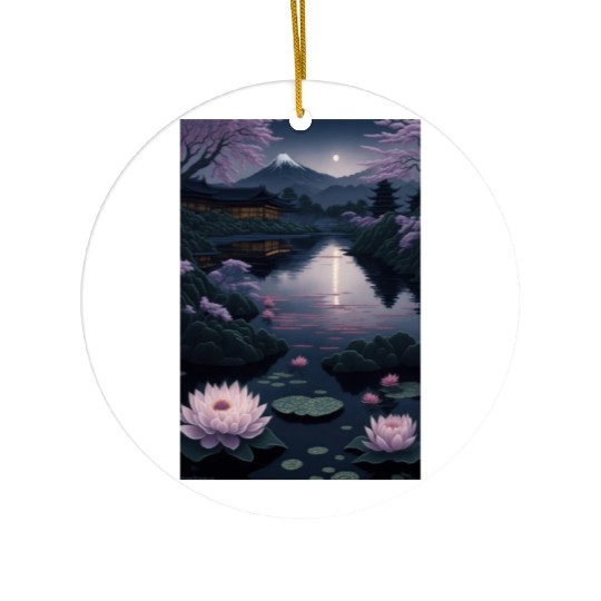 Asia Landscape by night Serene Mount Fuji Ceramic Ornaments