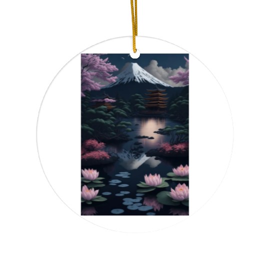Asia Landscape by night Serene Mount Fuji Ceramic Ornaments