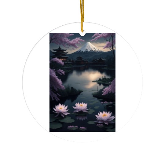 Asia Landscape by night Serene Mount Fuji Ceramic Ornaments