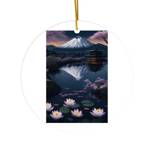 Asia Landscape by night Serene Mount Fuji Ceramic Ornaments