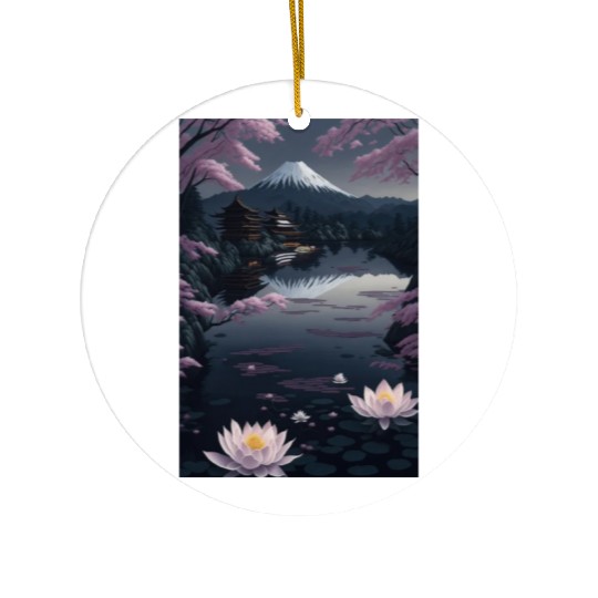 Asia Landscape by night Serene Mount Fuji Ceramic Ornaments
