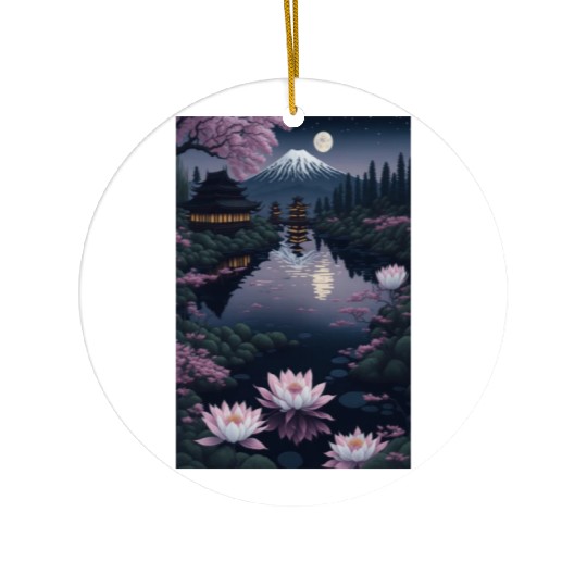 Asia Landscape by night Serene Mount Fuji Ceramic Ornaments