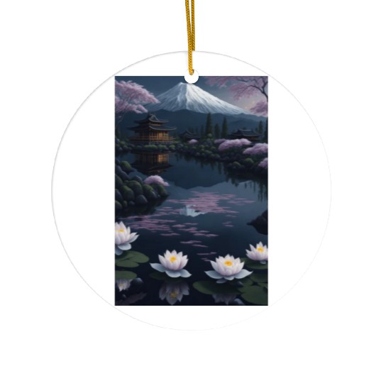 Asia Landscape by night Serene Mount Fuji Ceramic Ornaments