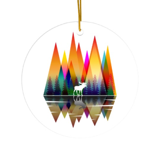 MOUNTAIN RAINBOW MOOSE Ceramic Ornaments