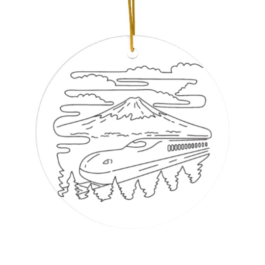 Mount Fuji and Shinkansen Bullet Train in Japan Ceramic Ornaments
