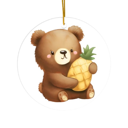 Bear loves pineapple Ceramic Ornaments