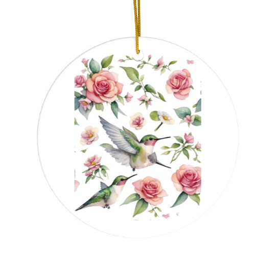 a little hummingbird and beautiful wildflowers Ceramic Ornaments