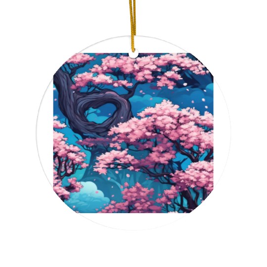 Anime Euphoria: Fantasy Cherry Blossom Dreamscape Ceramic Ornaments