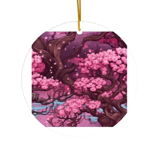Anime Euphoria: Fantasy Cherry Blossom Dreamscape Ceramic Ornaments