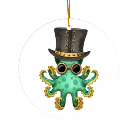 Steampunk Green Octopus Ceramic Ornaments