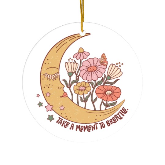 SELF CARE Ceramic Ornaments, Moon Face, Wild Flower Ceramic Ornaments
