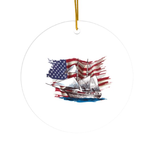 Exploring Columbus Day Compasses USA Flags Ceramic Ornaments
