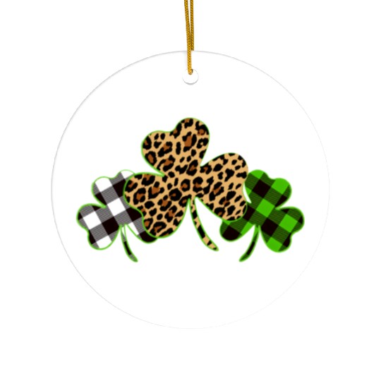 St Patricks Day Leopard Print Plaid Shamrock Ceramic Ornaments