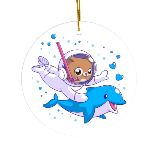 Undersea cat and dolphin Ceramic Ornaments