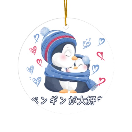 I Love Penguins Love Mom Penguin Ceramic Ornaments