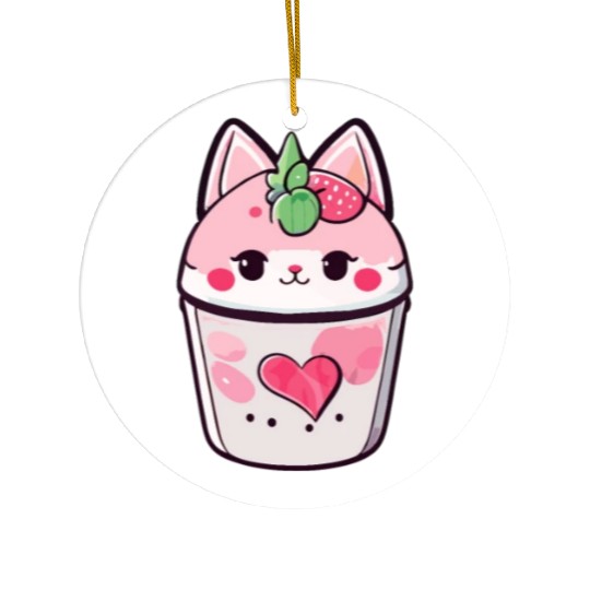 Cat Strawberry Milk Shake Kawaii Ceramic Ornaments